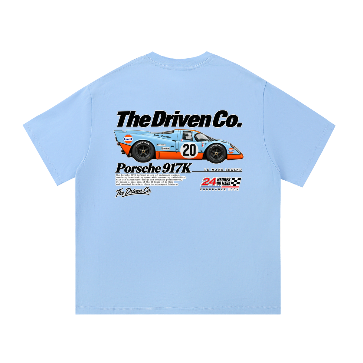 Porsche 917K Endurance Racing Graphic T-Shirt — Blue — back