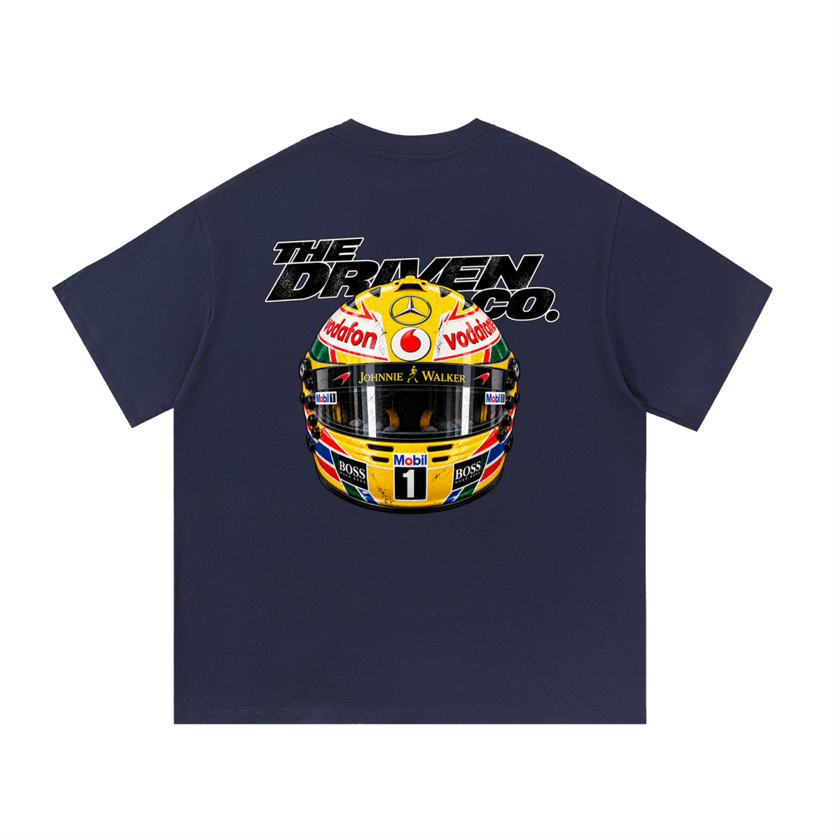 Lewis Hamilton Helmet Graphic T-Shirt — Navy Blue — back