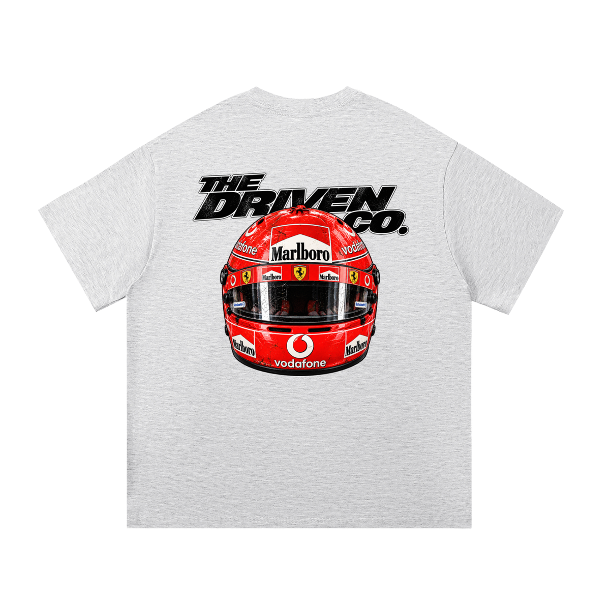 Michael Schumacher Helmet Graphic T-Shirt — White Grey — back