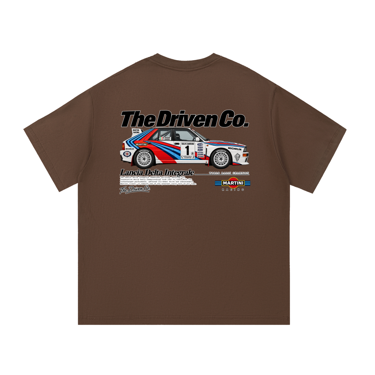 Lancia Delta Integrale Martini Rally Graphic T-Shirt — Coffee — back