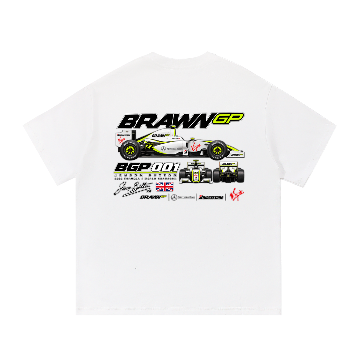 Brawn GP BGP 001 Racing Graphic T-Shirt — White — back