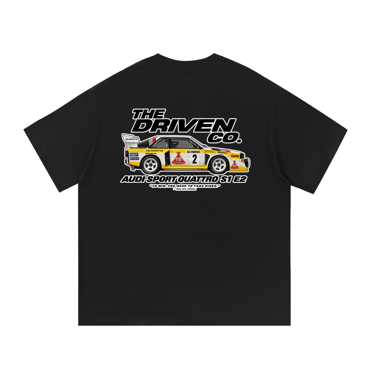 Audi Sport Quattro S1 E2 Rally Graphic T-Shirt — Black — back