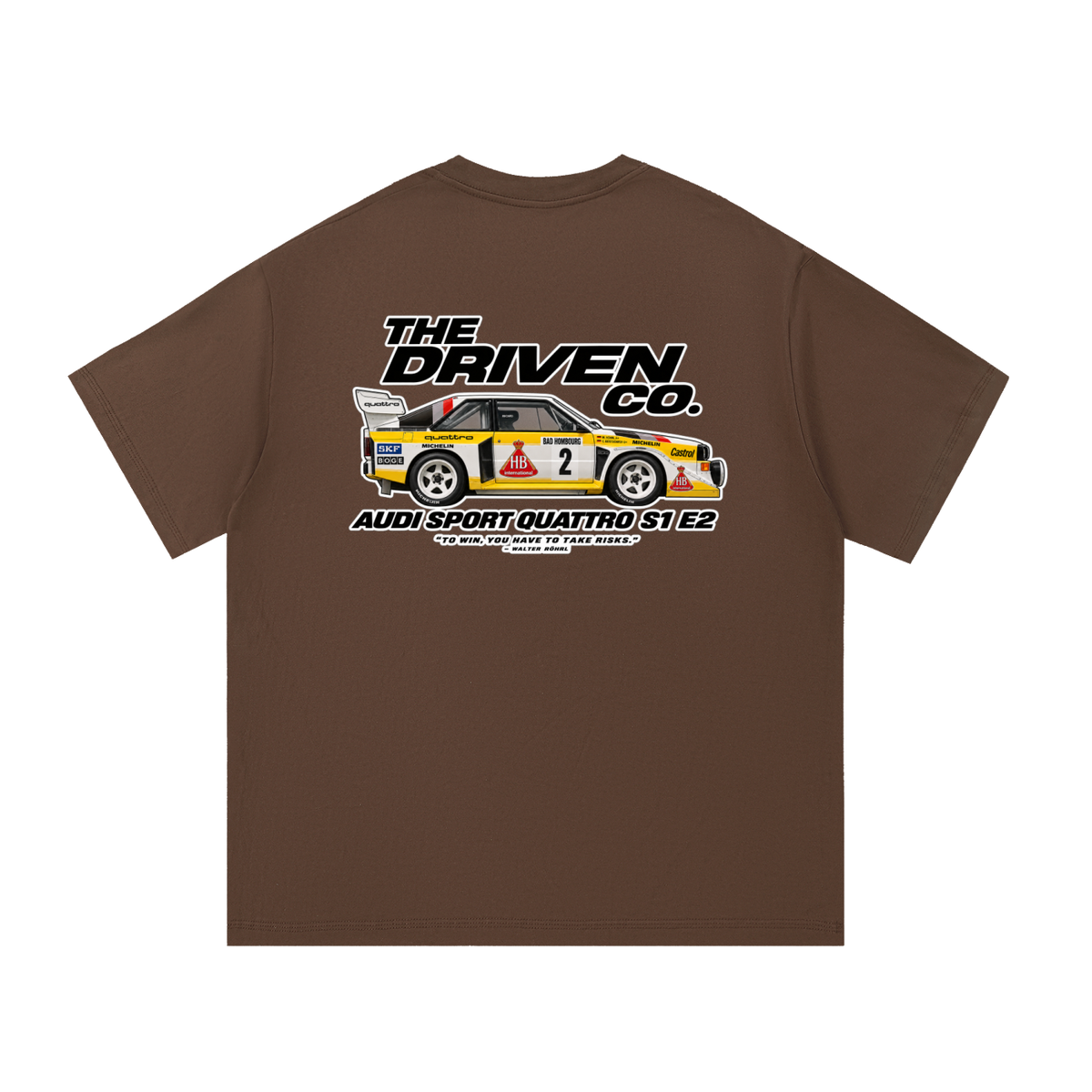 Audi Sport Quattro S1 E2 Rally Graphic T-Shirt — Coffee — back