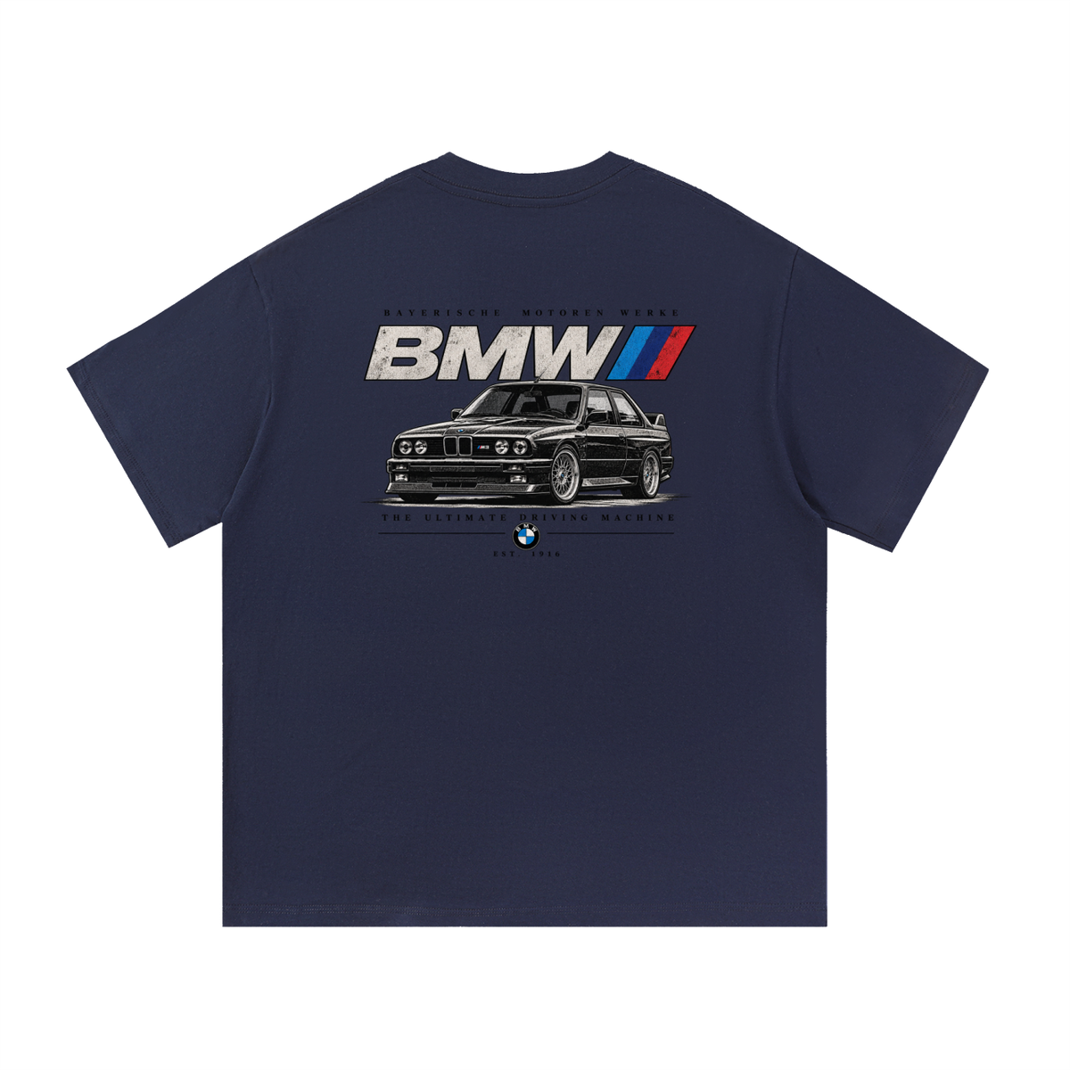 BMW E30 M3 Heritage Graphic T-Shirt — Navy Blue — back