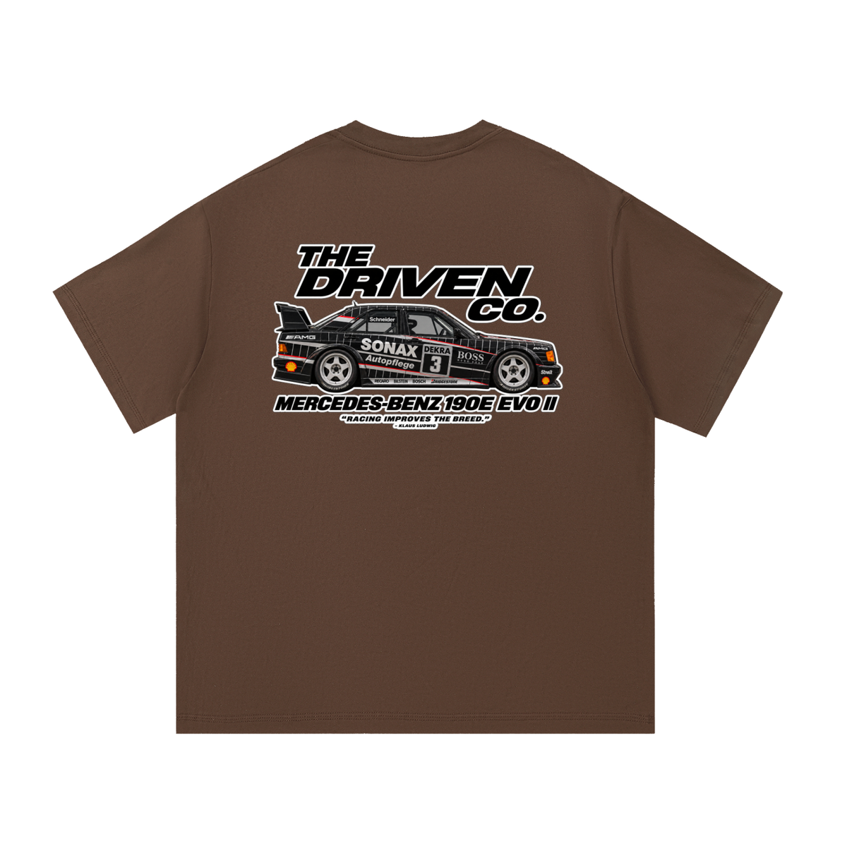 Mercedes-Benz 190E Evo II Racing Graphic T-Shirt — Coffee — back
