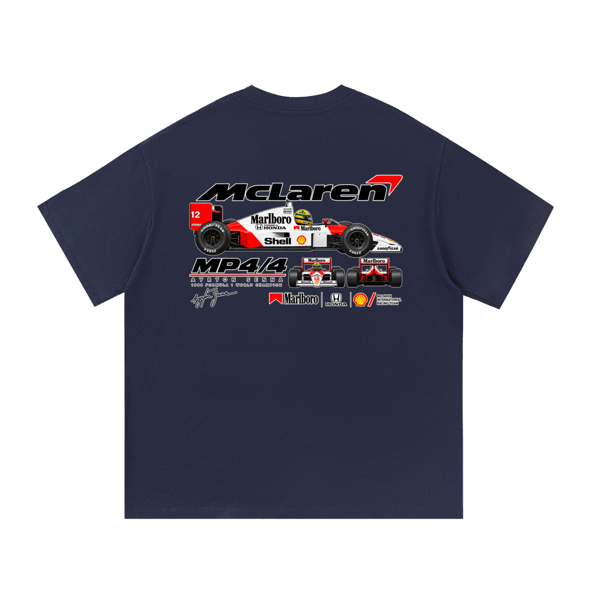 McLaren MP4/4 Racing Graphic T-Shirt — Navy Blue — back