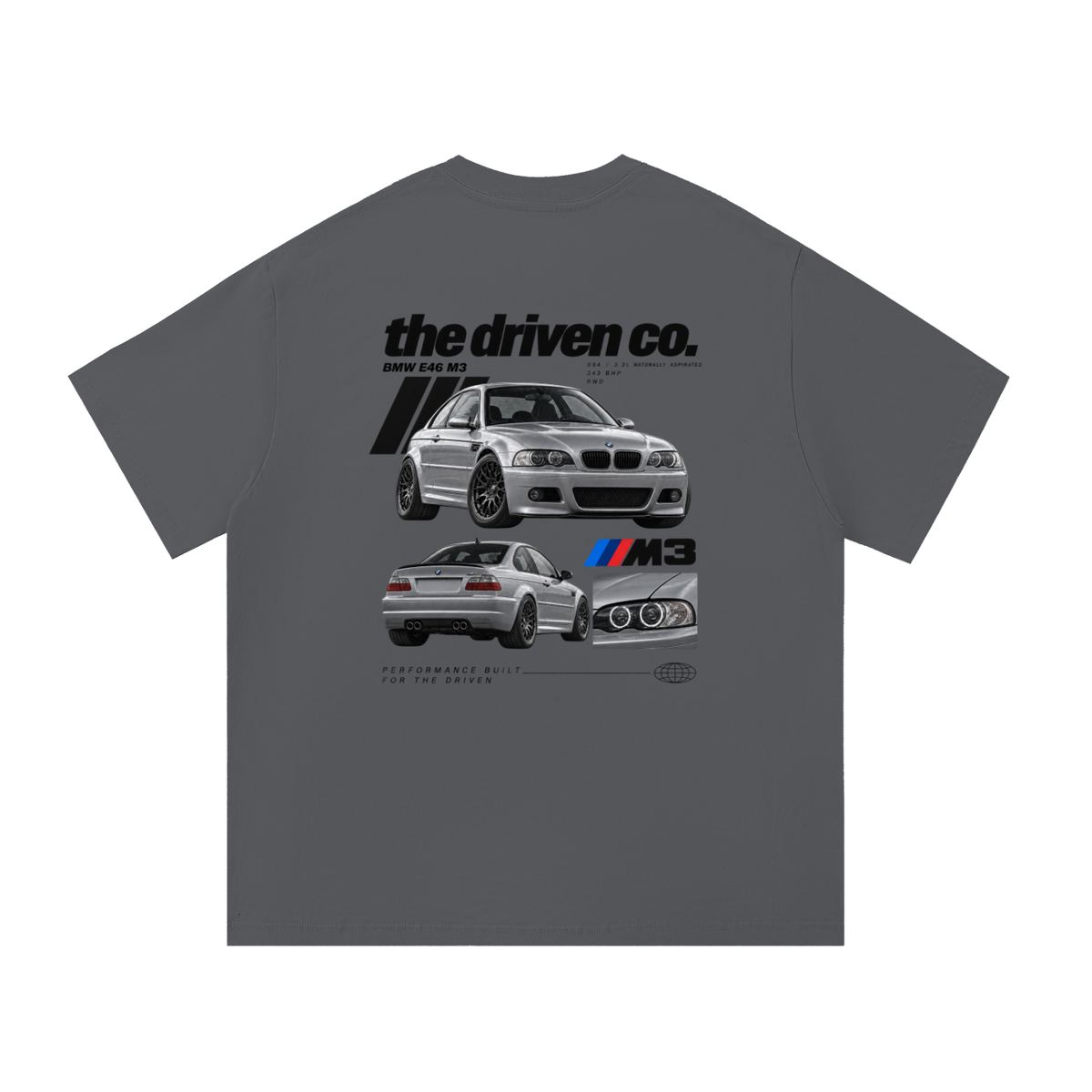 BMW E46 M3 Graphic T-Shirt — Dark Grey — back