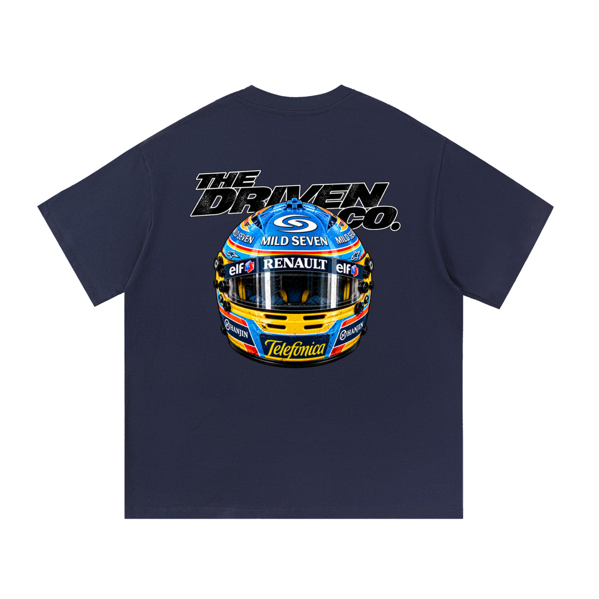 Fernando Alonso Helmet Graphic T-Shirt — Navy Blue — back