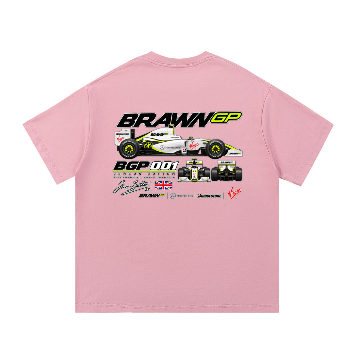 Brawn GP BGP 001 Racing Graphic T-Shirt — Pink — back