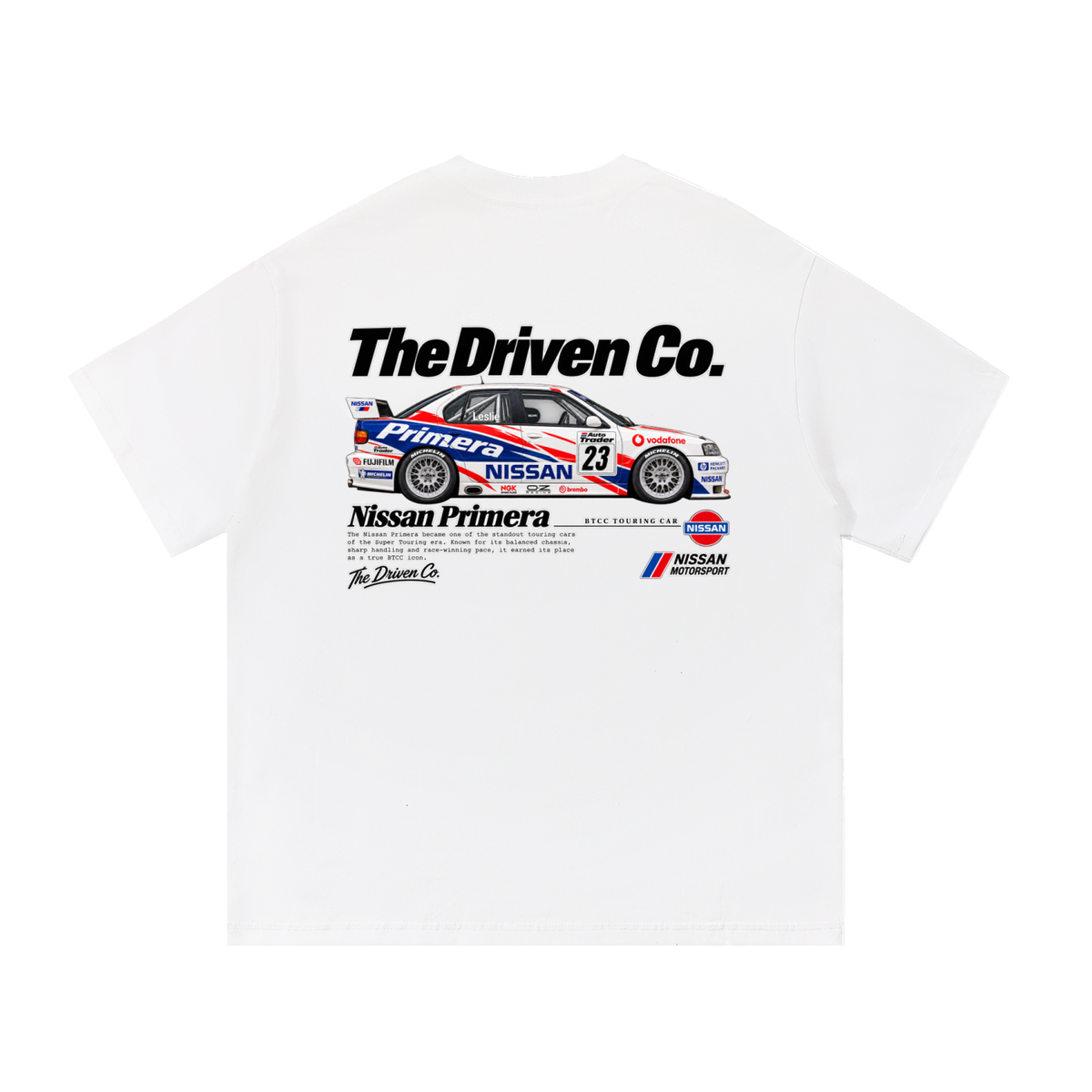 Nissan Primera Touring Car Graphic T-Shirt — White — back