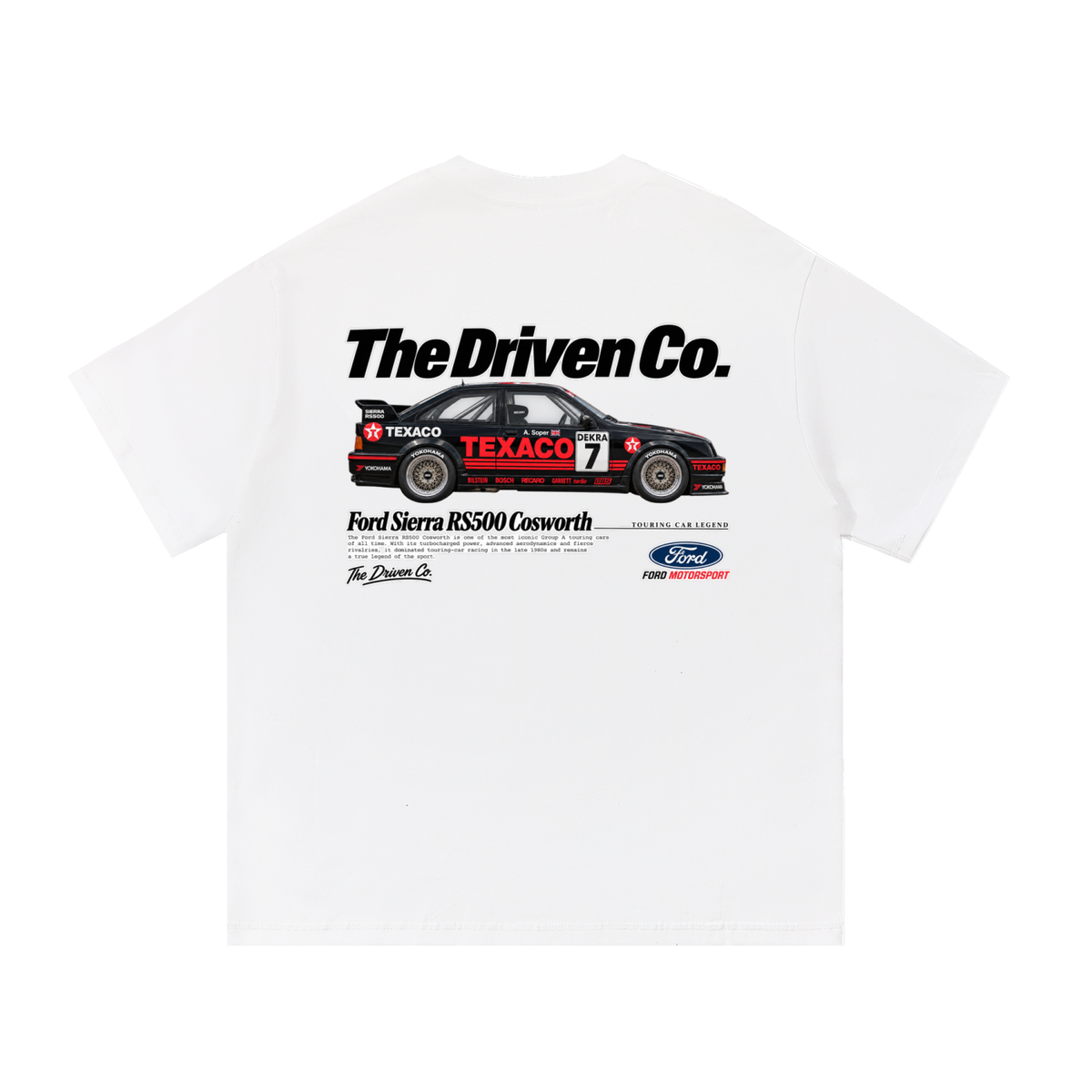 Ford Sierra RS500 Cosworth Racing Graphic T-Shirt — White — back