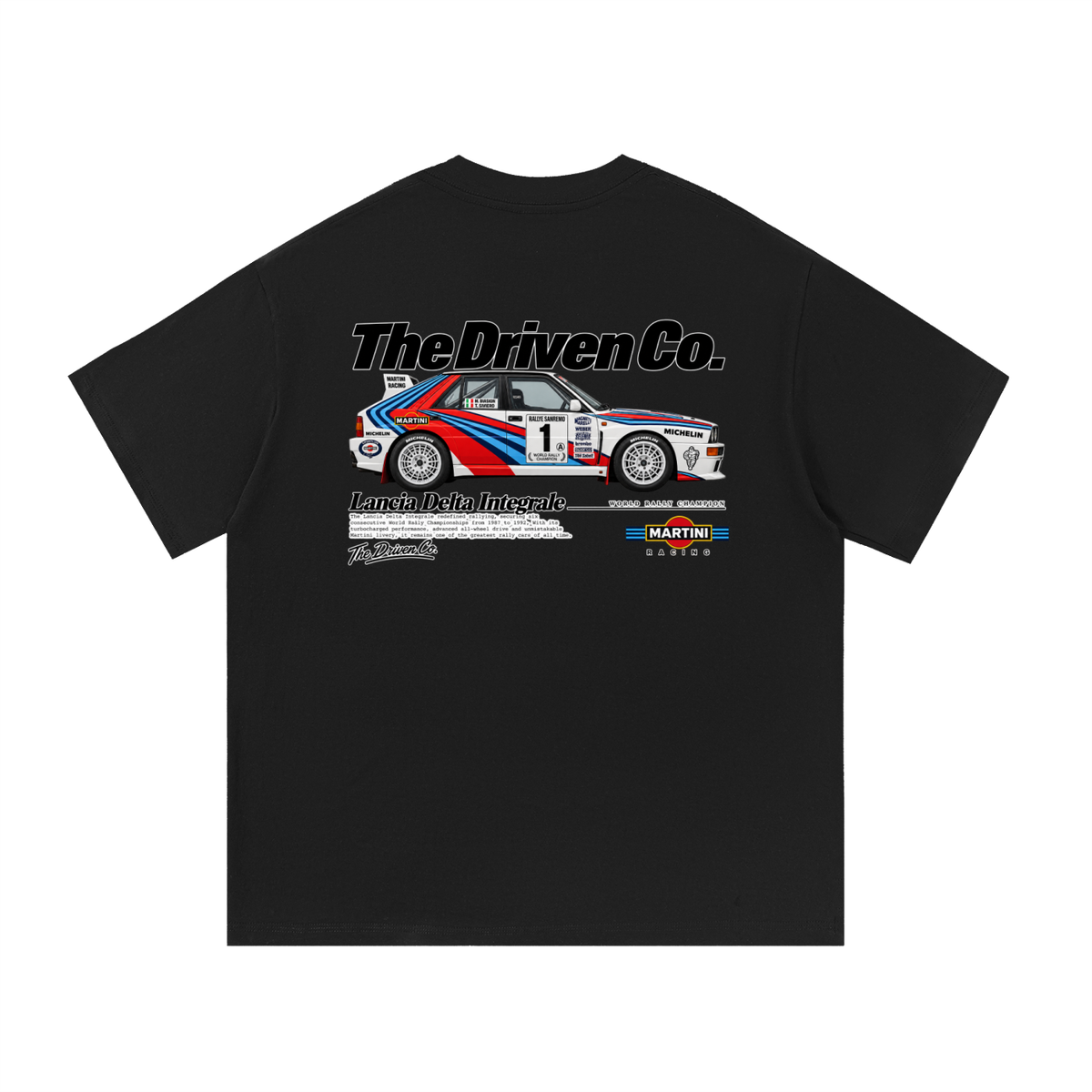 Lancia Delta Integrale Martini Rally Graphic T-Shirt — Black — back