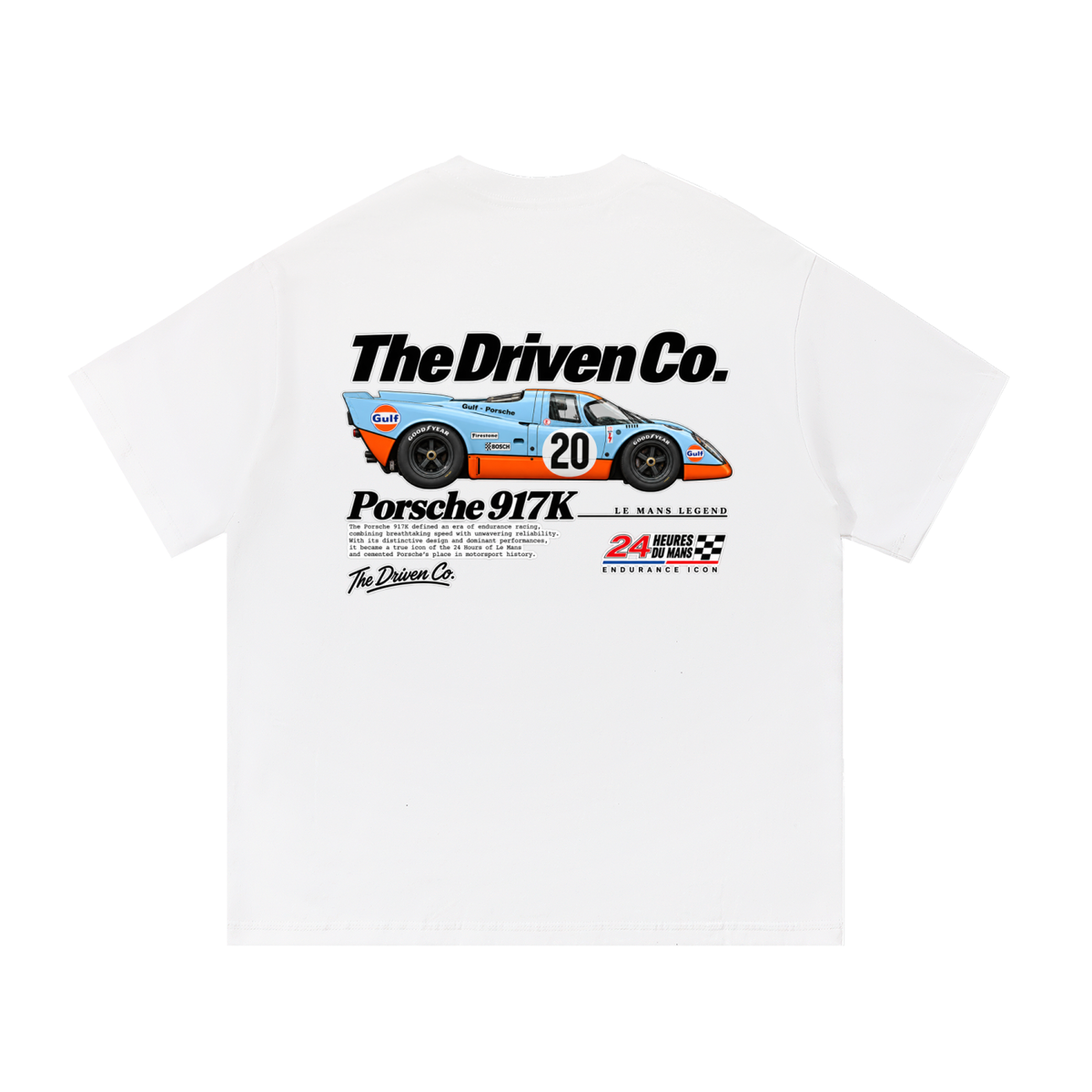 Porsche 917K Endurance Racing Graphic T-Shirt — White — back