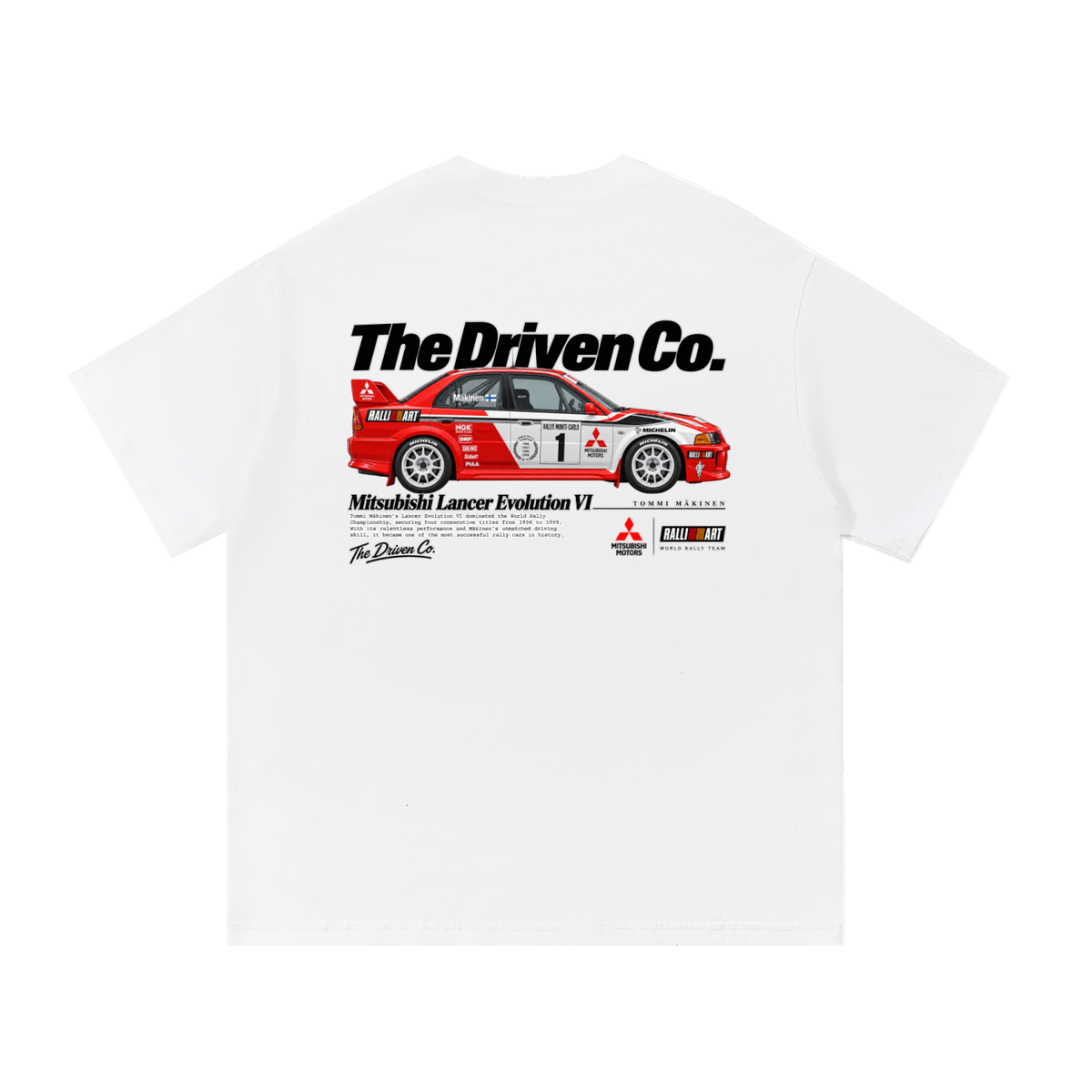 Mitsubishi Lancer Evolution Rally Graphic T-Shirt — White — back