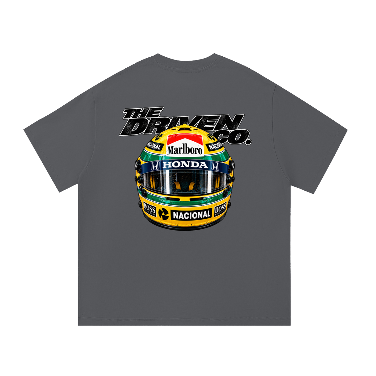 Ayrton Senna Helmet Graphic T-Shirt — Dark Grey — back