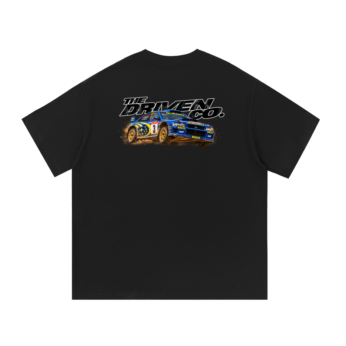 Subaru Impreza Rally Legends Graphic T-Shirt — Black — back