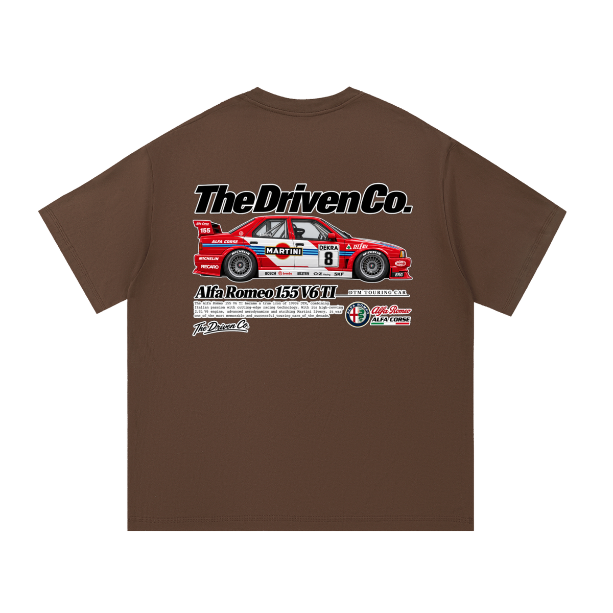 Alfa Romeo 155 Touring Car Graphic T-Shirt — Coffee — back