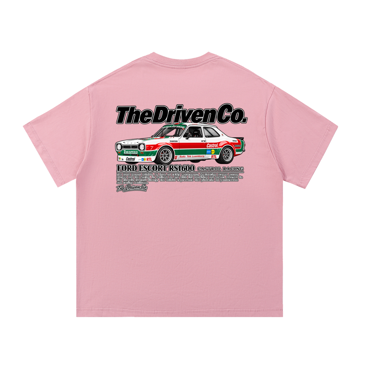 Ford Escort RS1600 Rally Graphic T-Shirt — Pink — back