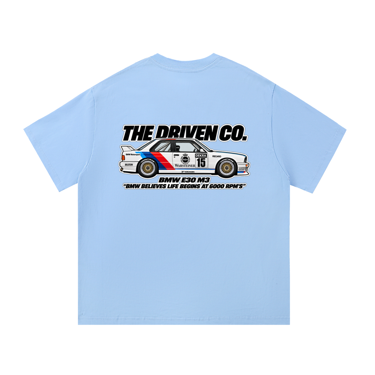 BMW E30 M3 Touring Car Graphic T-Shirt — Blue — back
