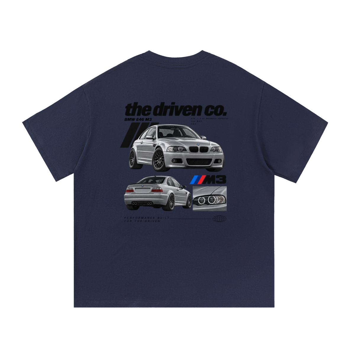 BMW E46 M3 Graphic T-Shirt — Navy Blue — back