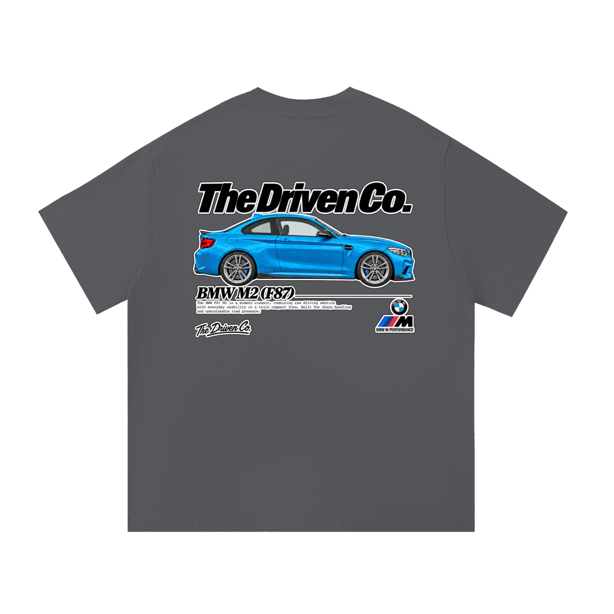 BMW F87 M2 Long Beach Blue Graphic T-Shirt — Dark Grey — back
