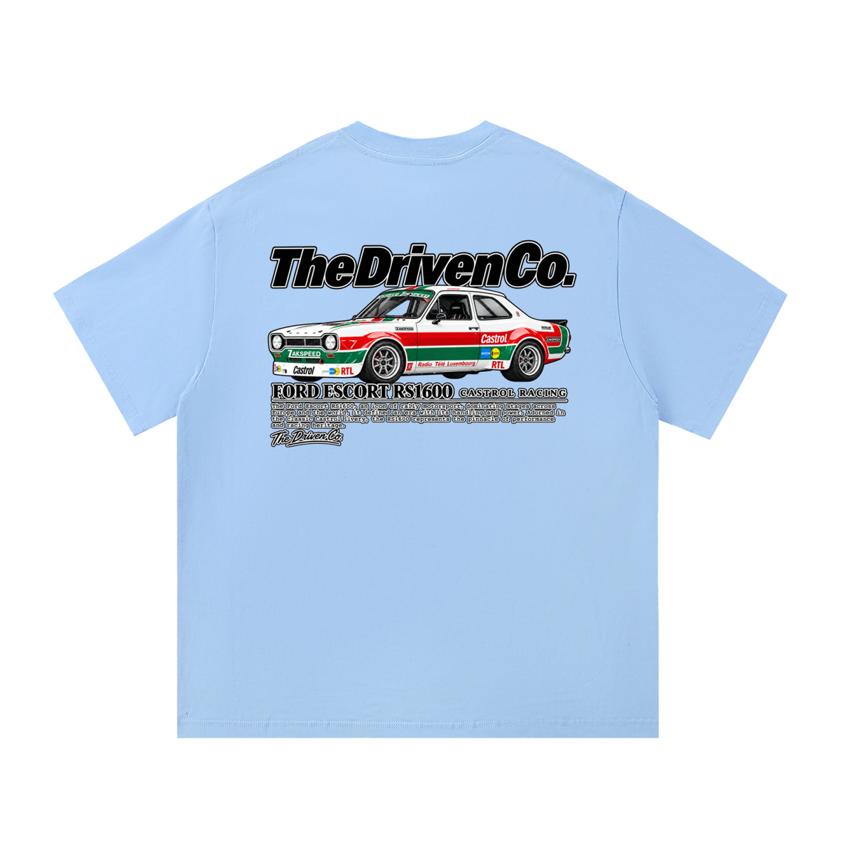 Ford Escort RS1600 Rally Graphic T-Shirt — Blue — back