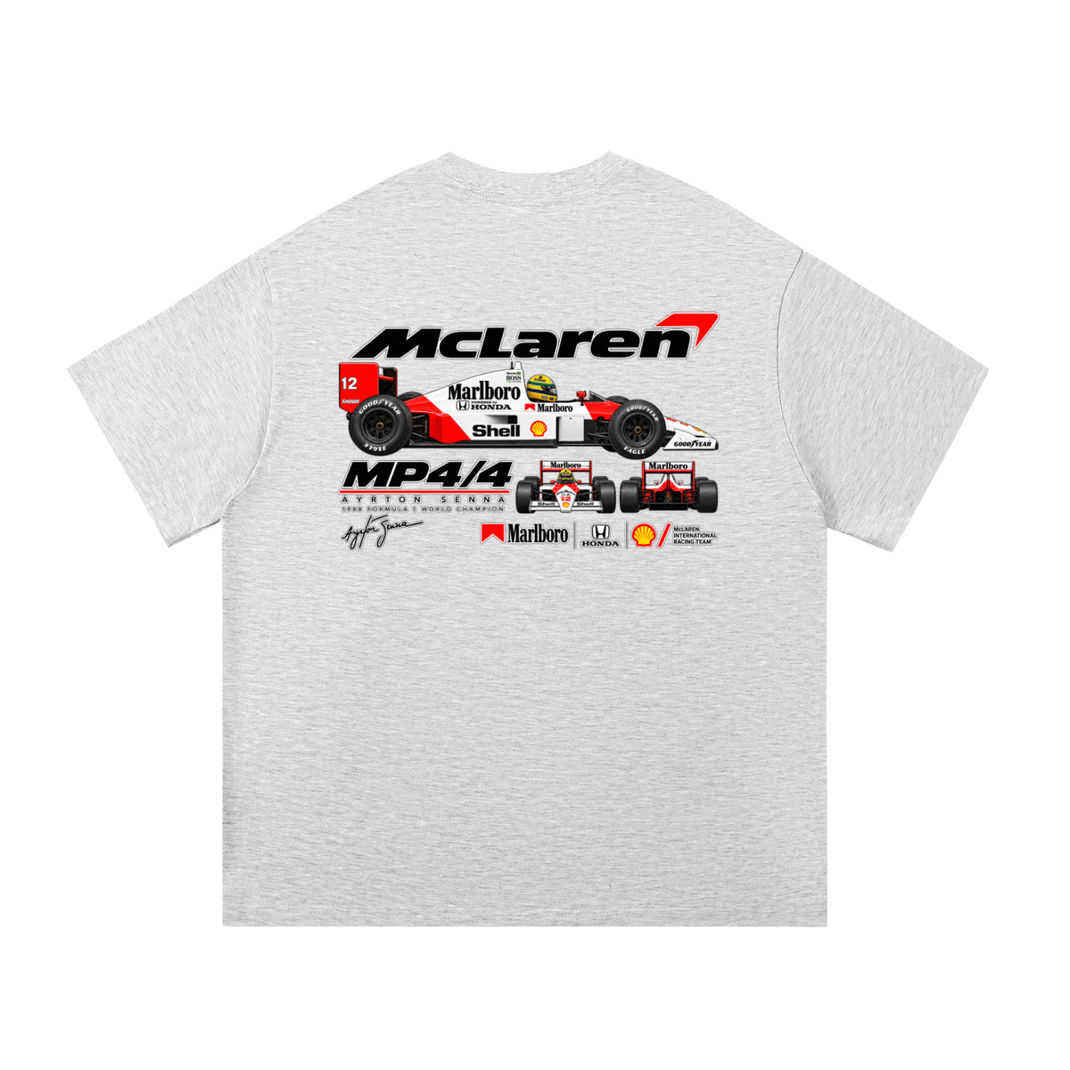 McLaren MP4/4 Racing Graphic T-Shirt — White Grey — back