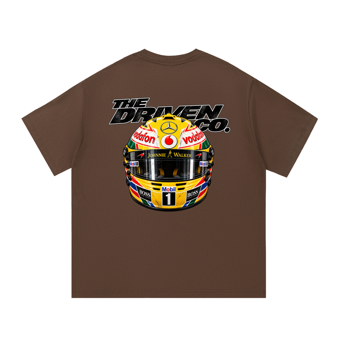 Lewis Hamilton Helmet Graphic T-Shirt — Coffee — back