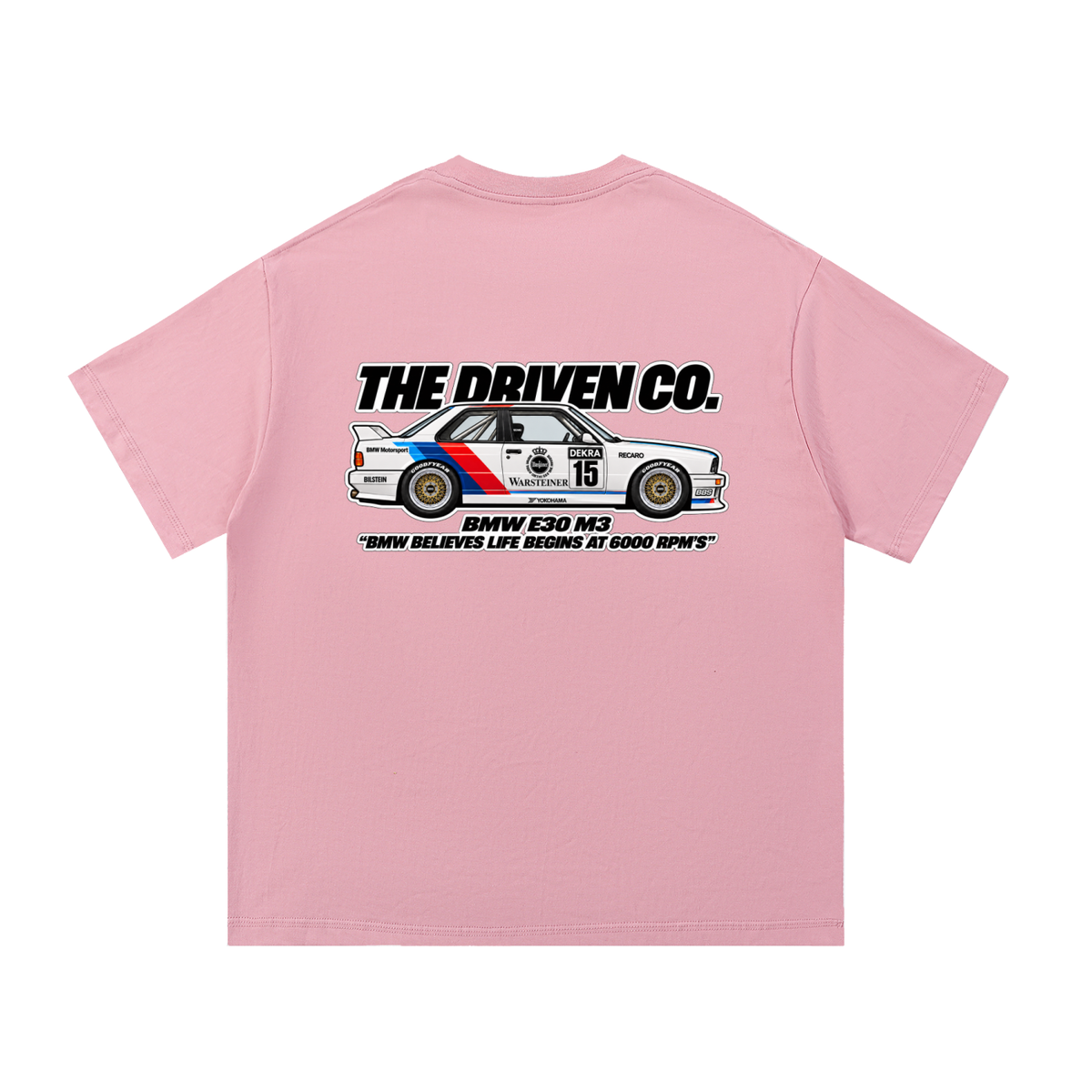BMW E30 M3 Touring Car Graphic T-Shirt — Pink — back