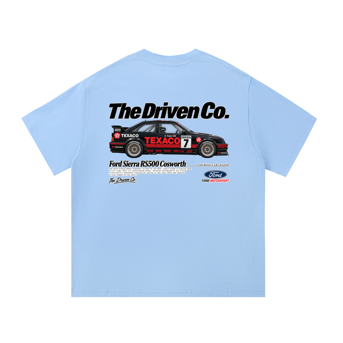 Ford Sierra RS500 Cosworth Racing Graphic T-Shirt — Blue — back