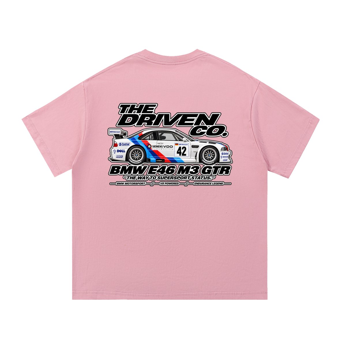 BMW E46 M3 GTR Racing Graphic T-Shirt — Pink — back