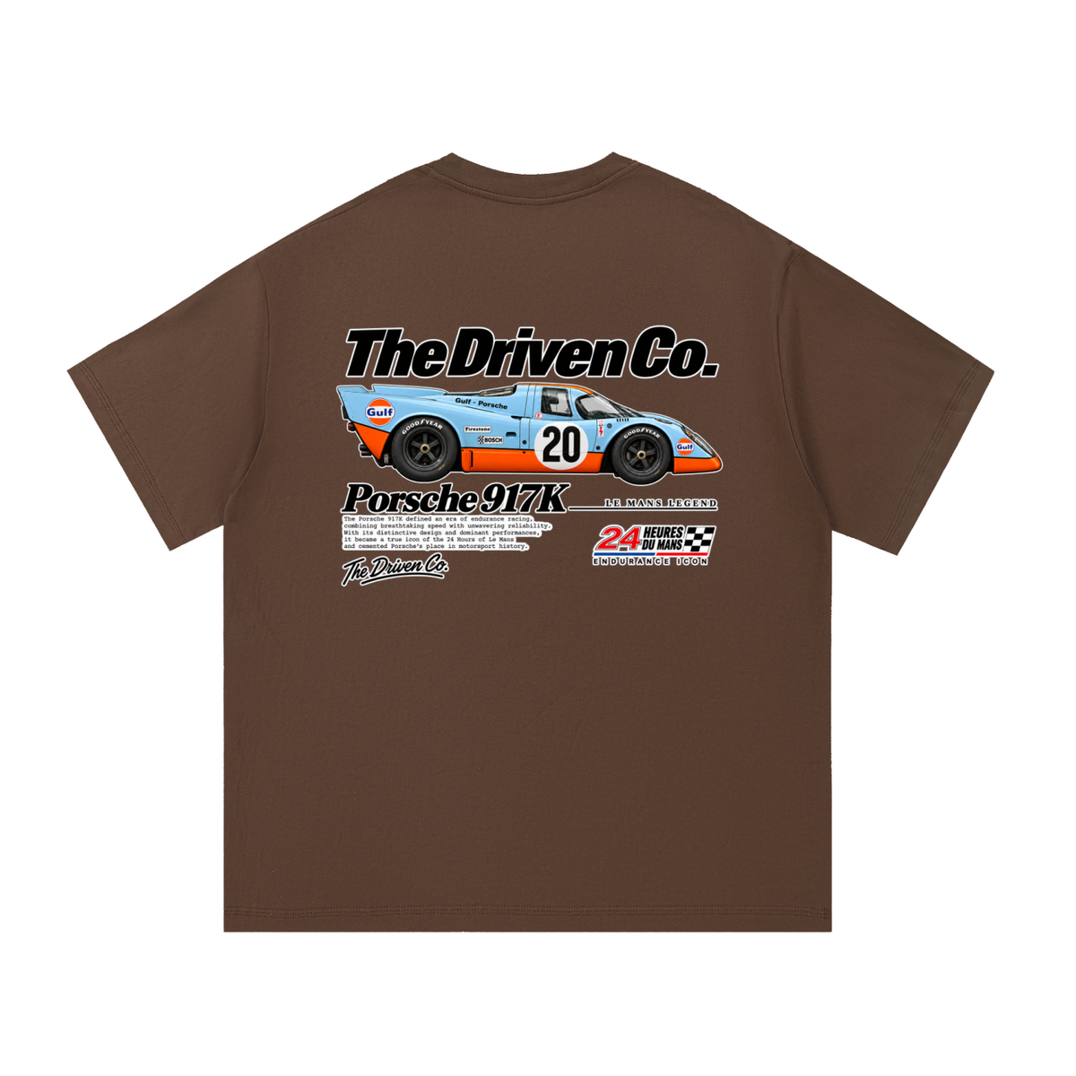 Porsche 917K Endurance Racing Graphic T-Shirt — Coffee — back