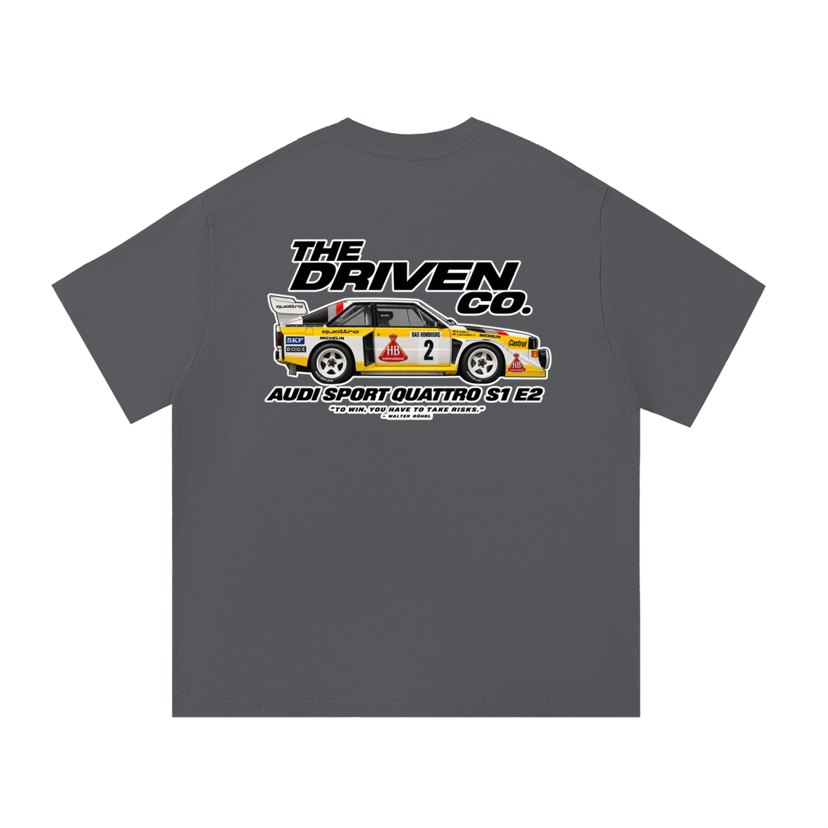 Audi Sport Quattro S1 E2 Rally Graphic T-Shirt — Dark Grey — back