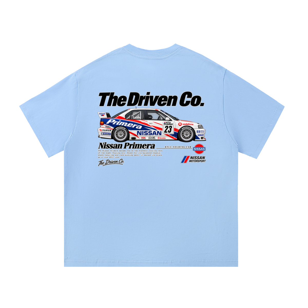 Nissan Primera Touring Car Graphic T-Shirt — Blue — back