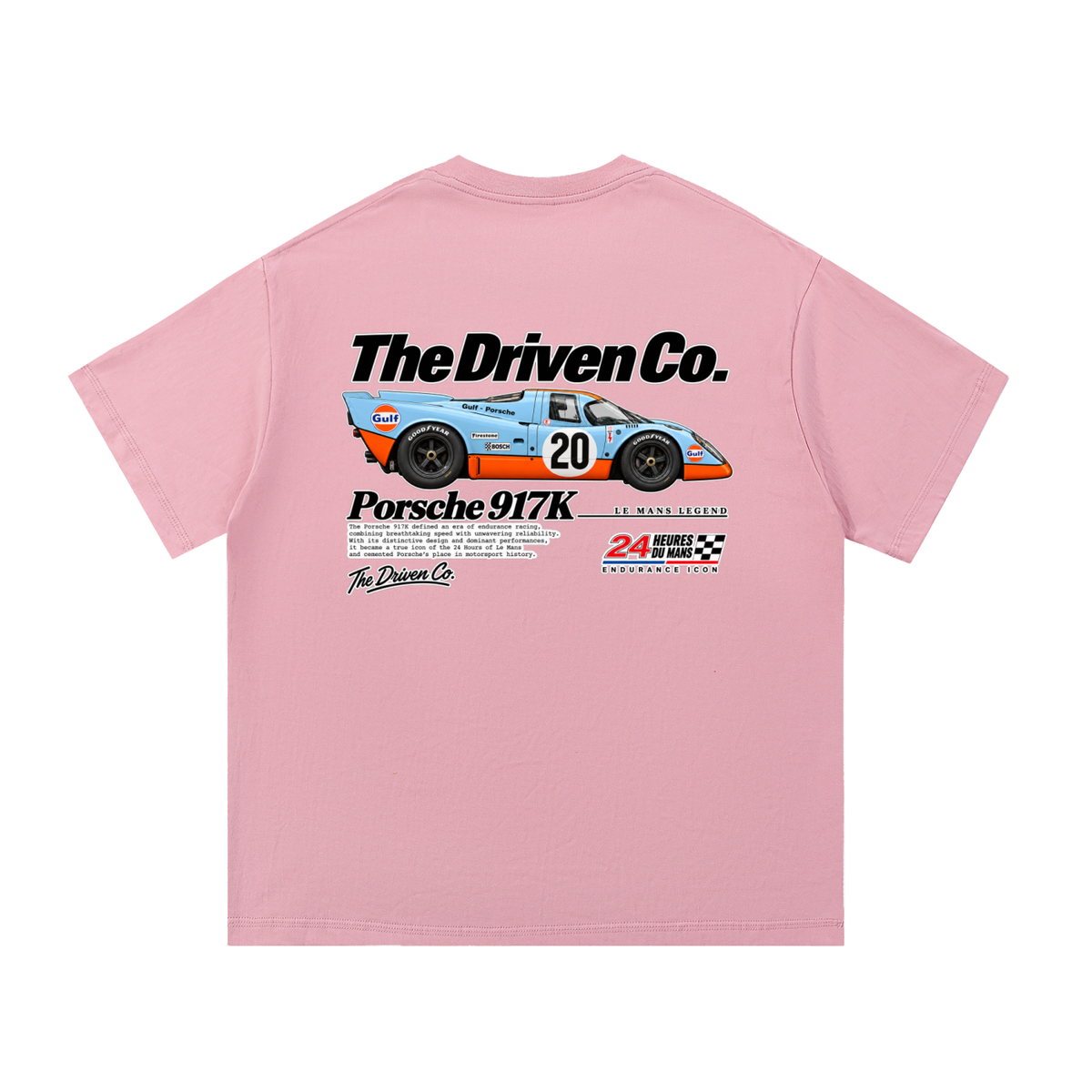 Porsche 917K Endurance Racing Graphic T-Shirt — Pink — back