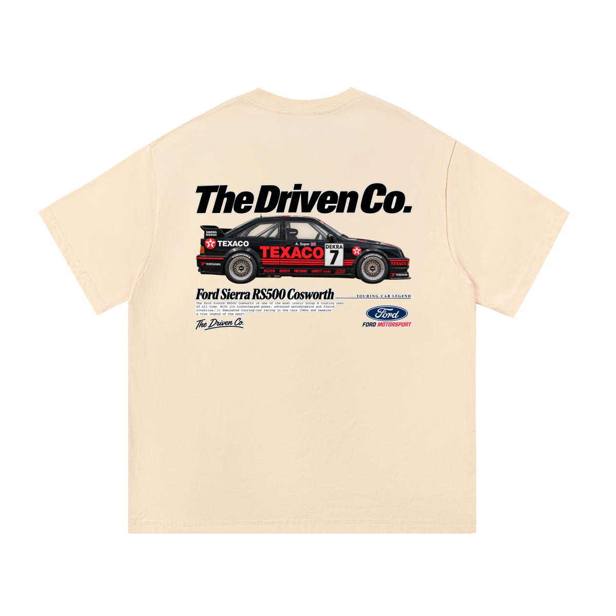 Ford Sierra RS500 Cosworth Racing Graphic T-Shirt — Apricot — back