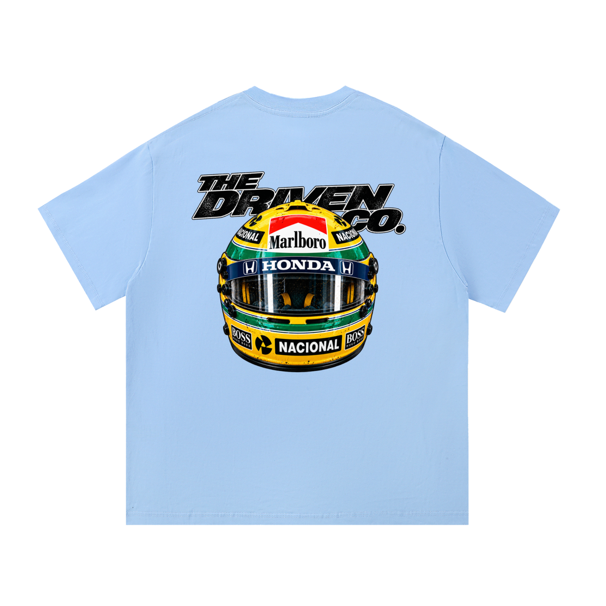 Ayrton Senna Helmet Graphic T-Shirt — Blue — back