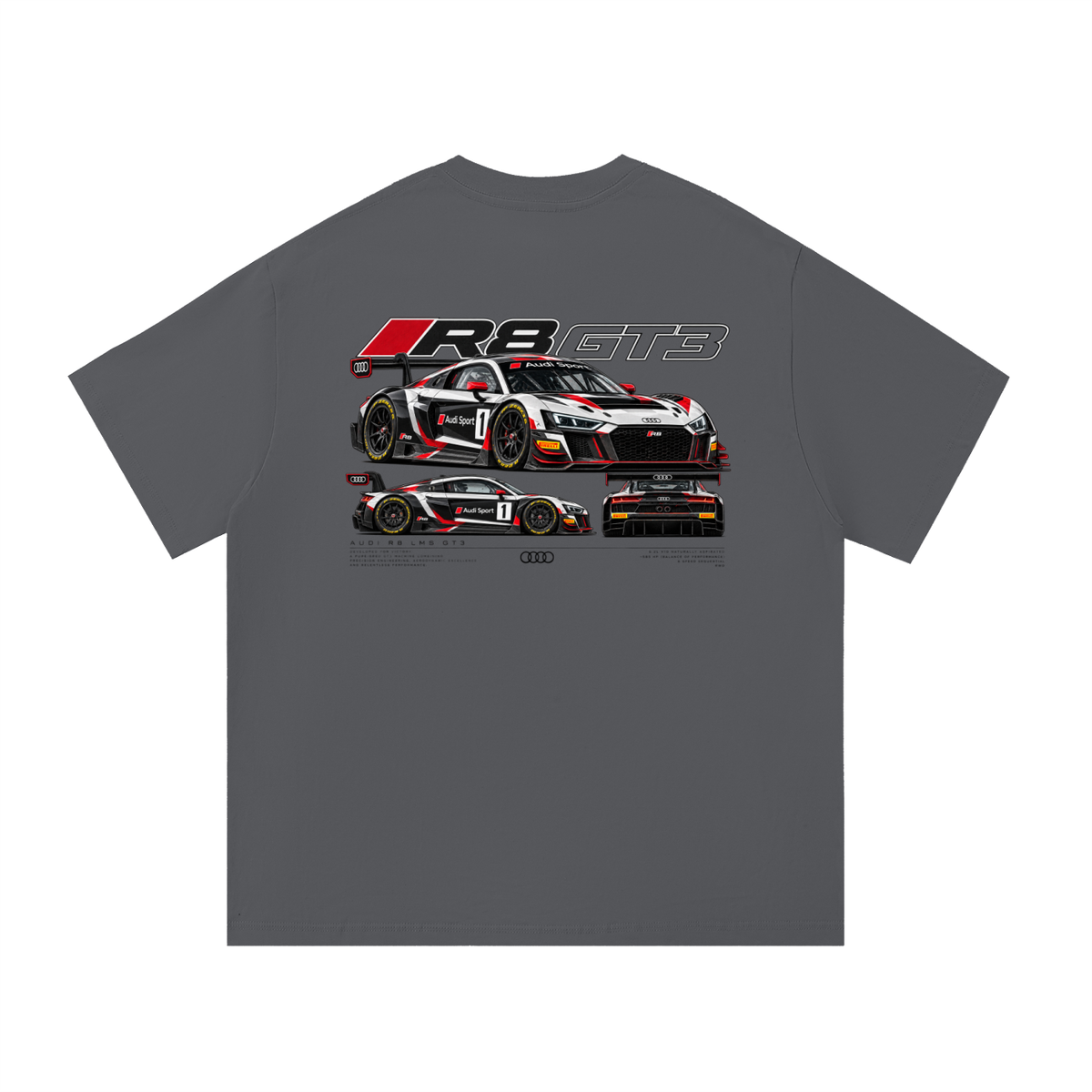 Audi R8 GT3 Racing Graphic T-Shirt — Dark Grey — back