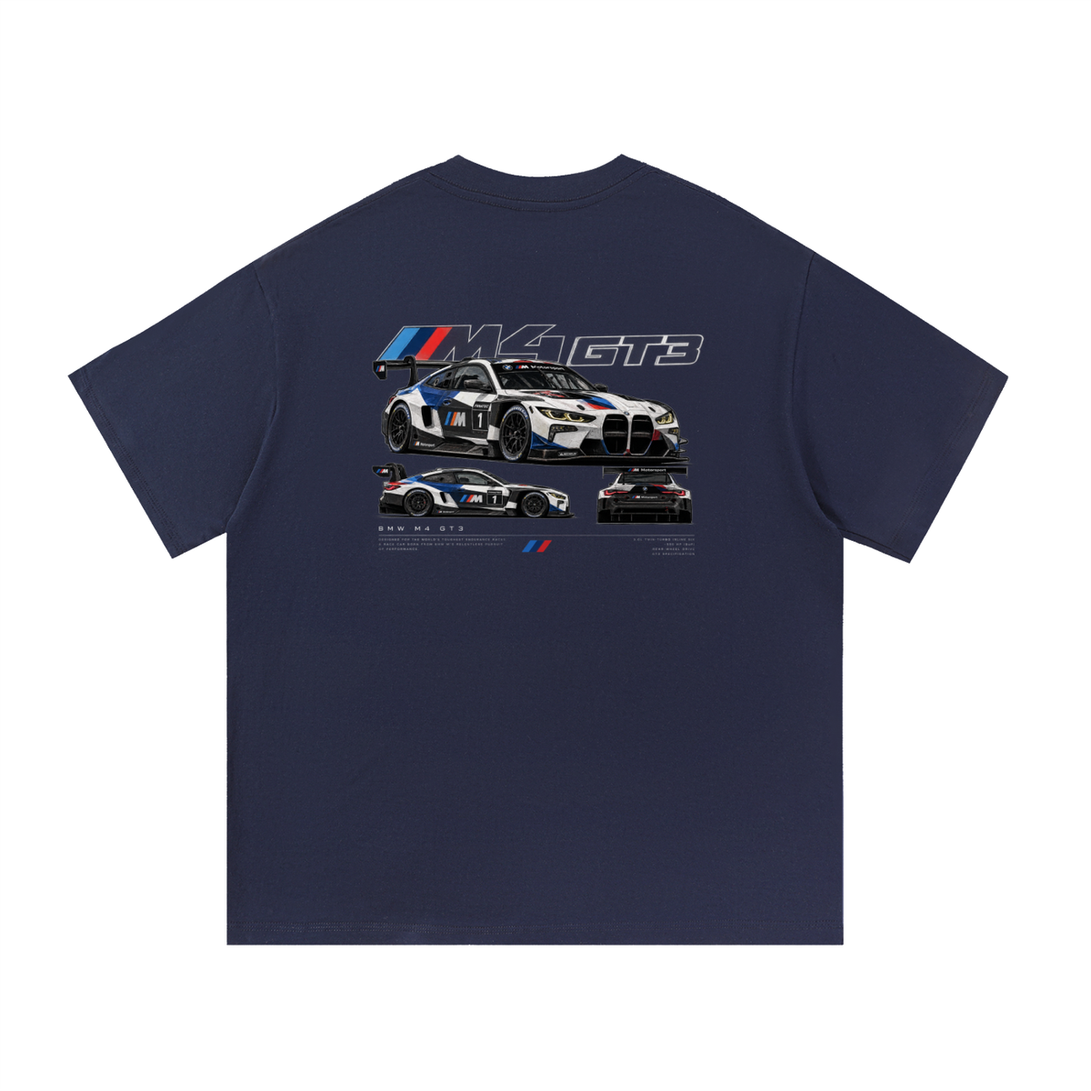 BMW M4 GT3 Racing Graphic T-Shirt — Navy Blue — back