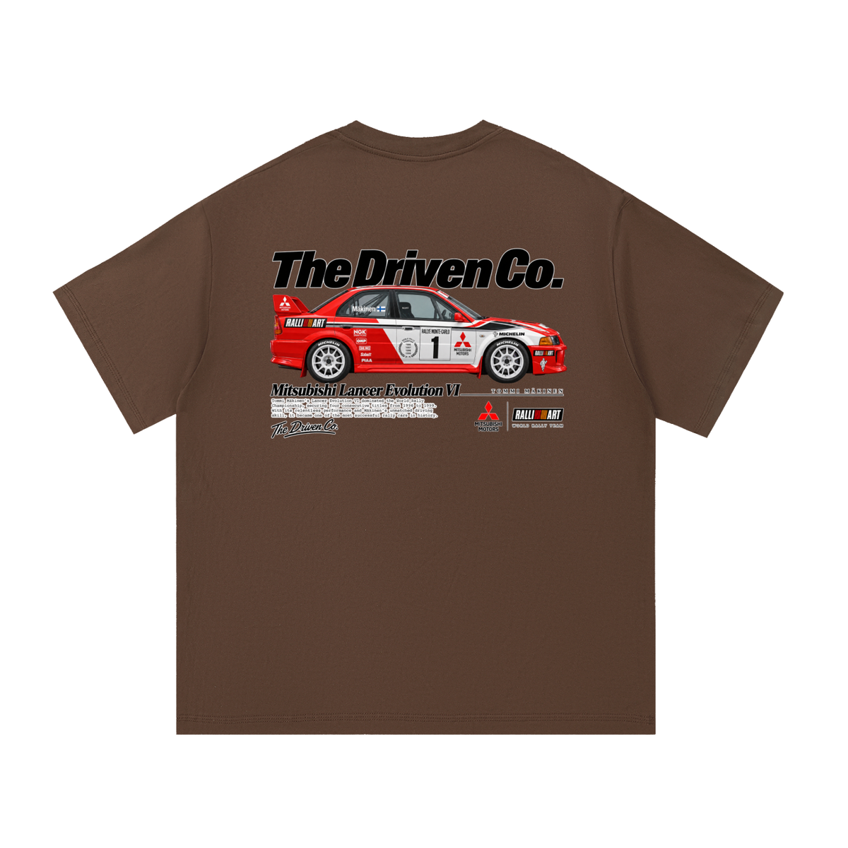Mitsubishi Lancer Evolution Rally Graphic T-Shirt — Coffee — back