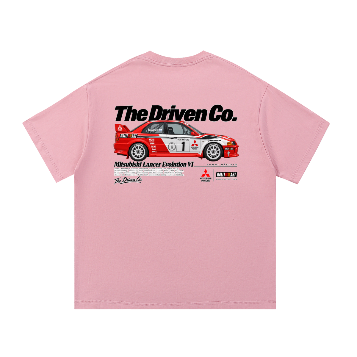 Mitsubishi Lancer Evolution Rally Graphic T-Shirt — Pink — back