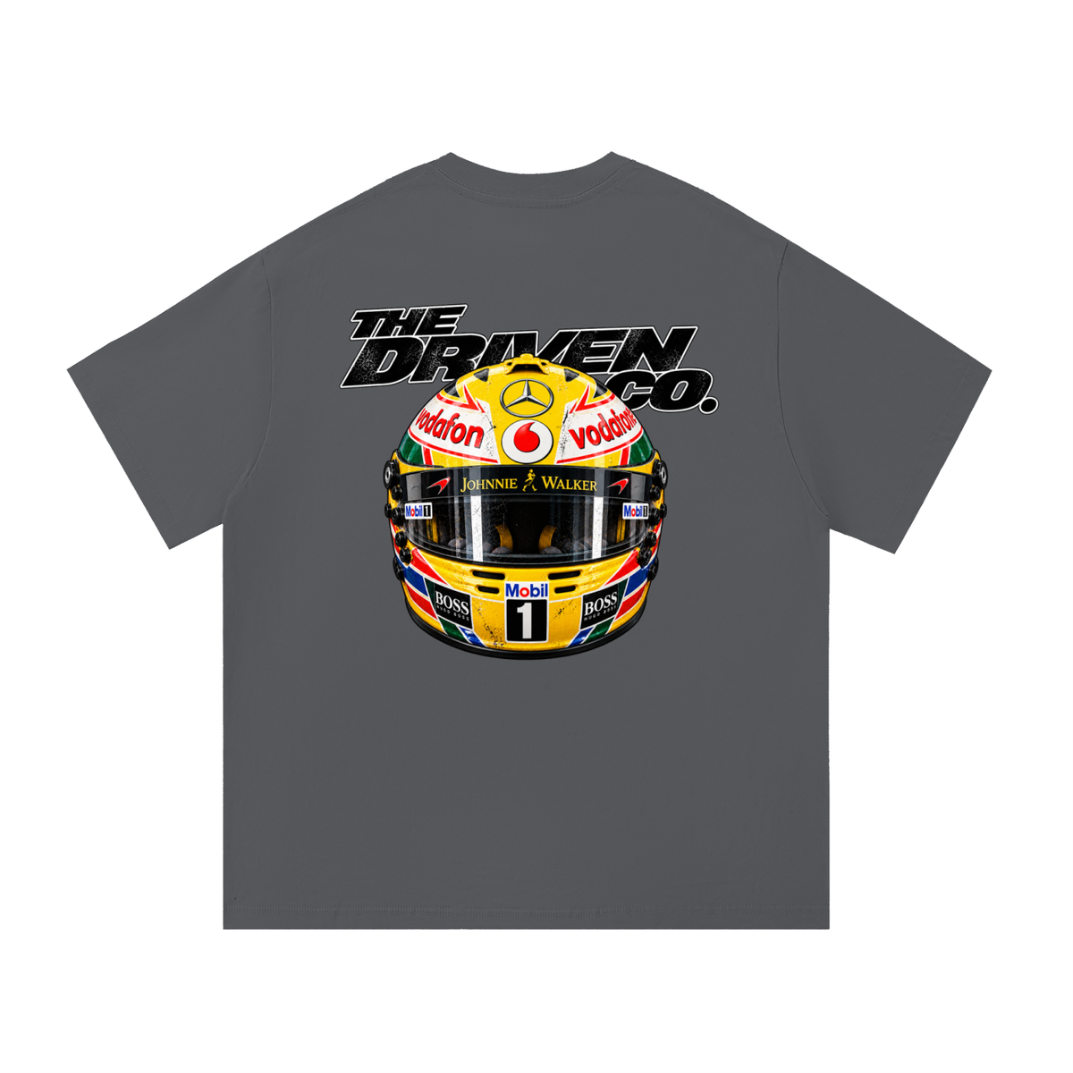 Lewis Hamilton Helmet Graphic T-Shirt — Dark Grey — back