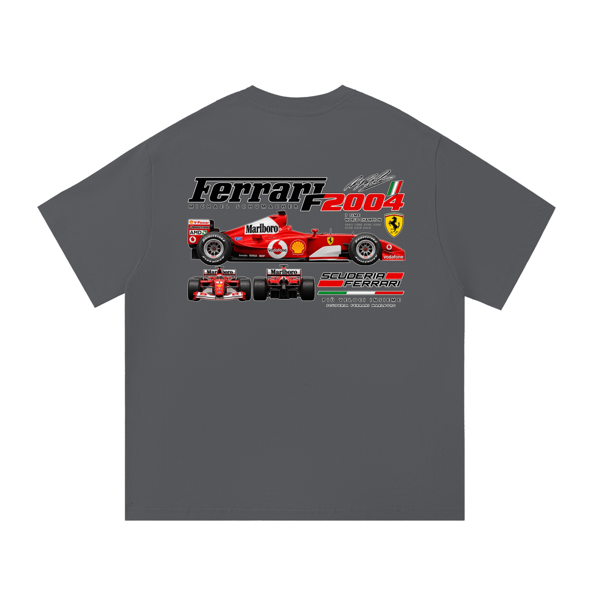 Ferrari F2004 Racing Graphic T-Shirt — Dark Grey — back