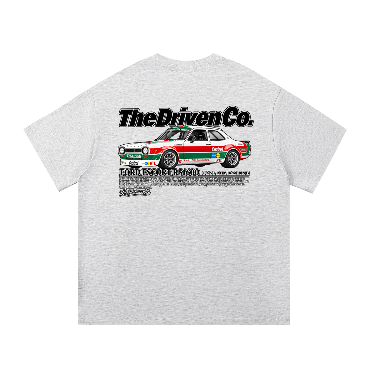 Ford Escort RS1600 Rally Graphic T-Shirt — White Grey — back