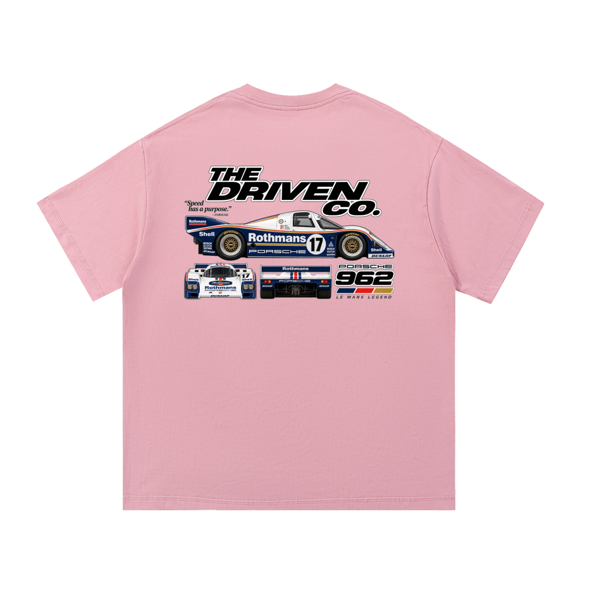 Porsche 962 Endurance Racing Graphic T-Shirt — Pink — back