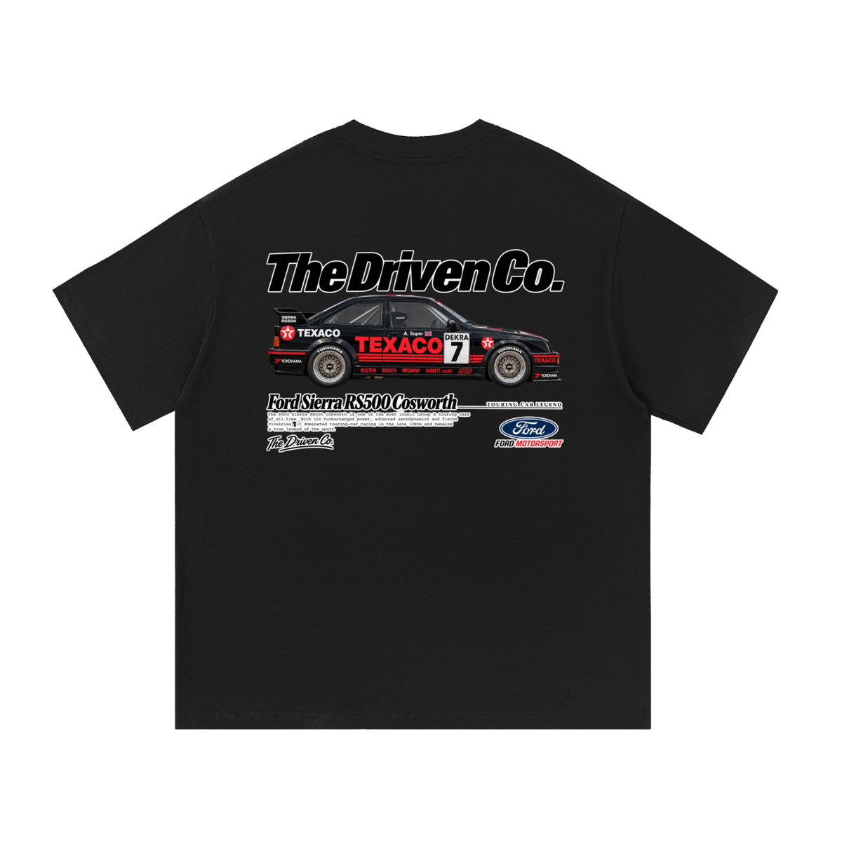 Ford Sierra RS500 Cosworth Racing Graphic T-Shirt — Black — back