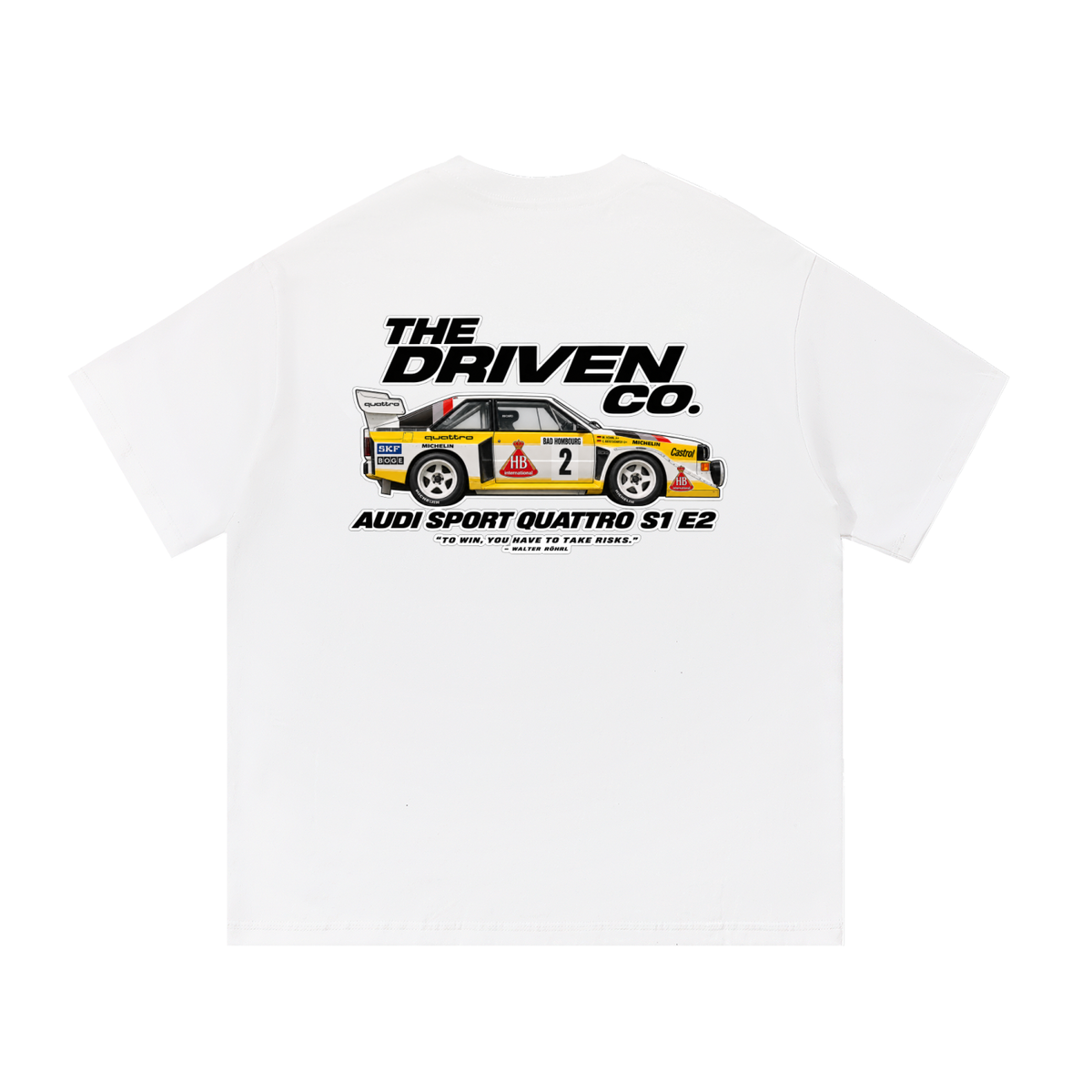 Audi Sport Quattro S1 E2 Rally Graphic T-Shirt — White — back