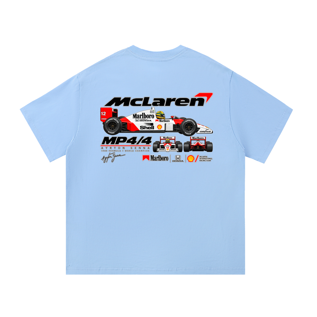 McLaren MP4/4 Racing Graphic T-Shirt — Blue — back