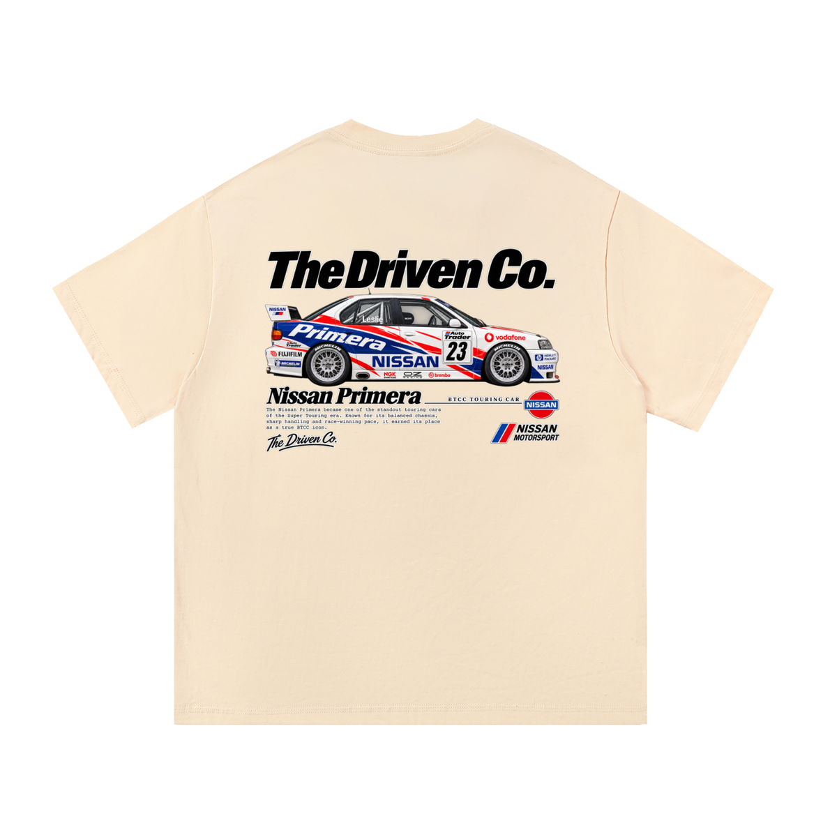 Nissan Primera Touring Car Graphic T-Shirt — Apricot — back