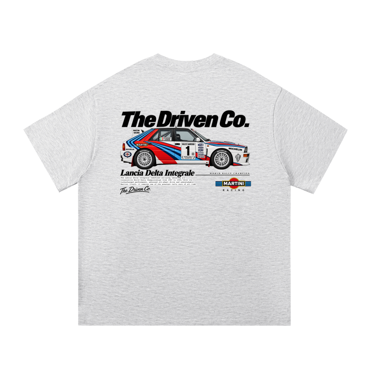 Lancia Delta Integrale Martini Rally Graphic T-Shirt — White Grey — back